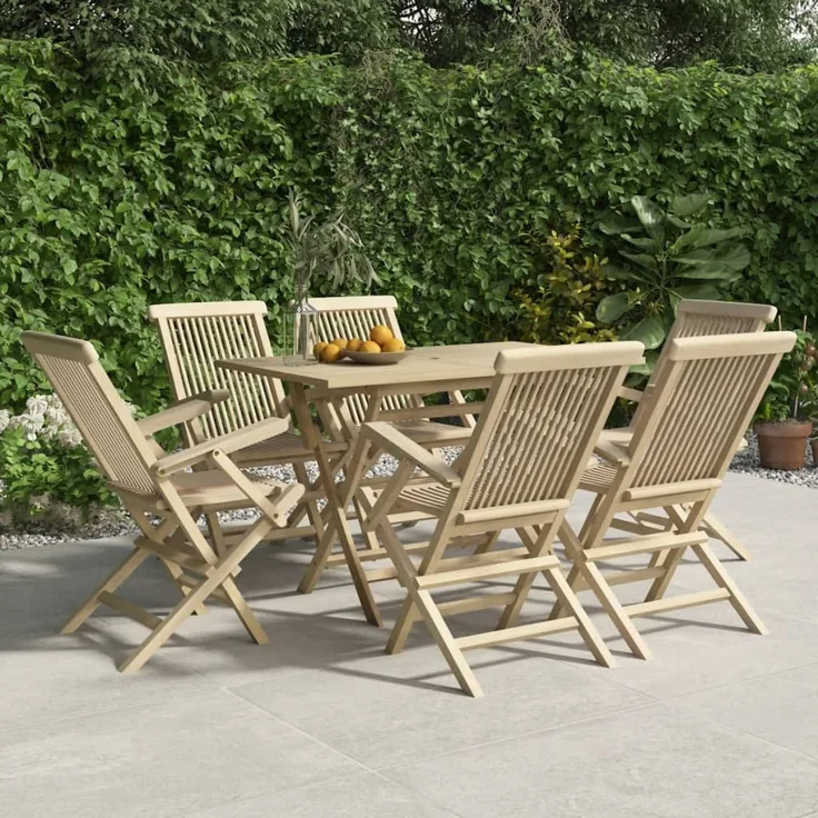 vidaXL Klappstühle, 6 Stück, Grau, 56 x 61 x 89 cm, Massivholz Teak 3155071