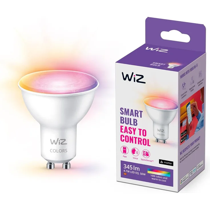 WiZ Tunable White and Color LED Spot, GU10, dimmbar,warm -bis kaltweiß, 16 Mio. Farben, 50W, smarte Steuerung per App/Stimme über WLAN