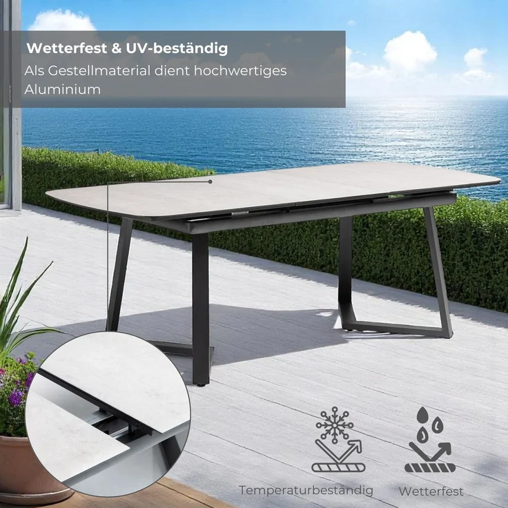 Kettler Gartentisch Ausziehtisch 160/210 x 95 cm Aluminium Keramikglas Anthrazit – Bild 4