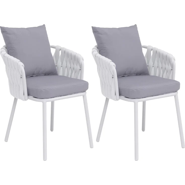 2er-Set Aluminium-Esszimmerstuhl HWC-P89, Indoor Stuhl Armlehne, Stoff/Textil (180 g/m²) Seilgeflecht Rope ~ hellgrau – Bild 9