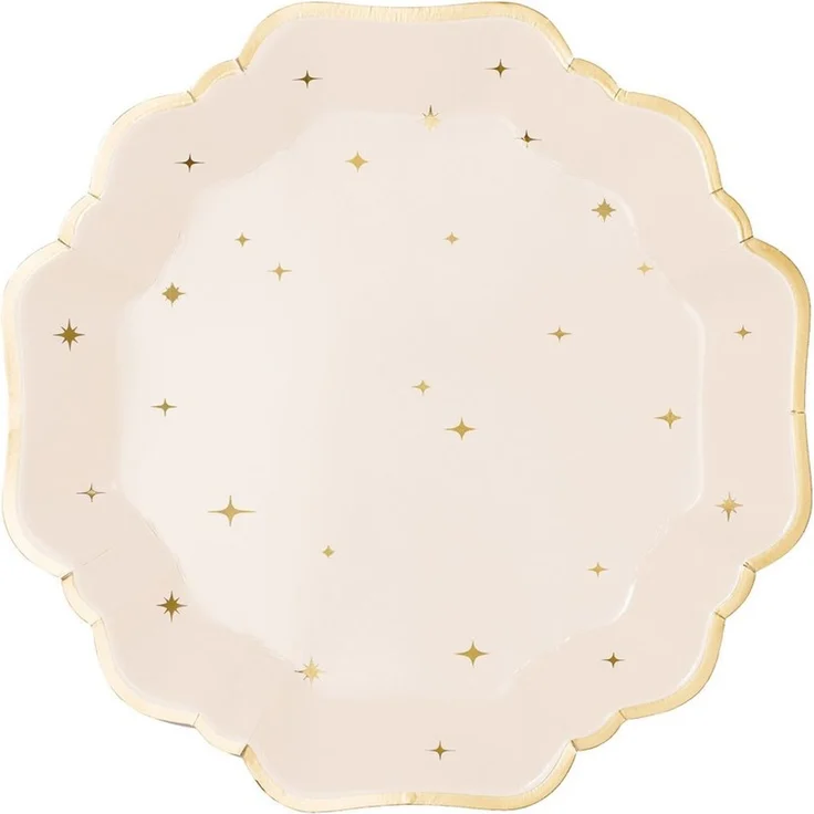 partydeco Teller, Pappteller 21cm mit Goldrand und Sternen 6er Set Creme / Gold – Bild 1