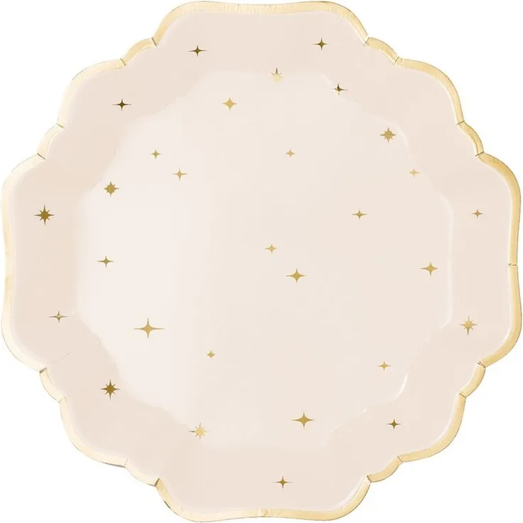 partydeco Teller, Pappteller 21cm mit Goldrand und Sternen 6er Set Creme / Gold