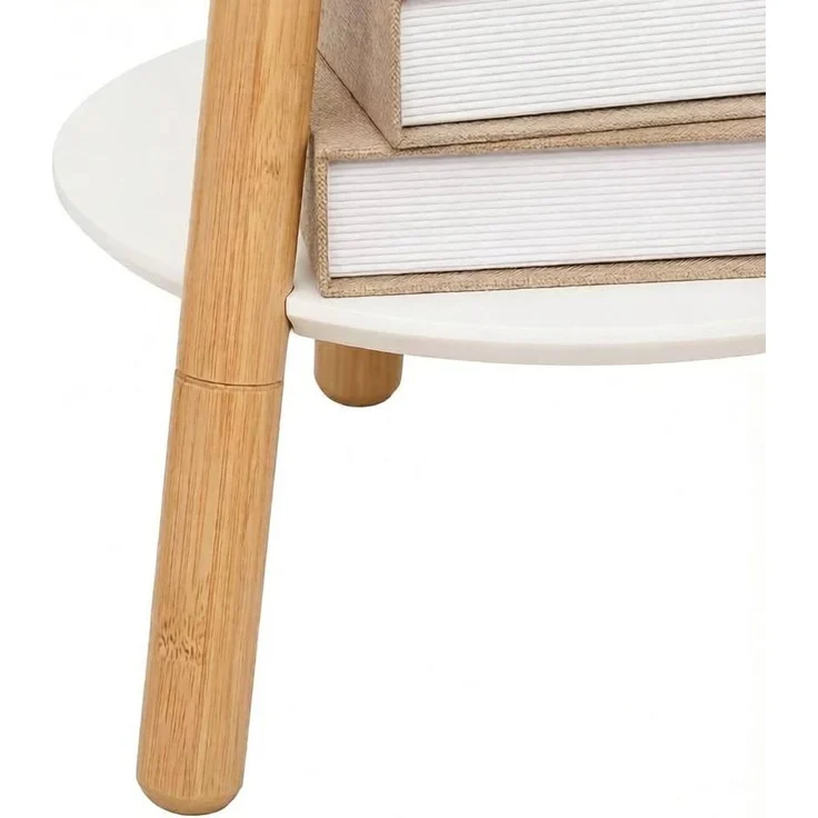 Garderobenständer aus Bambus mit 5 Haken & 2 Ablagen, 39,5x39,5x171 cm, Natur/Weiß – Bild 8