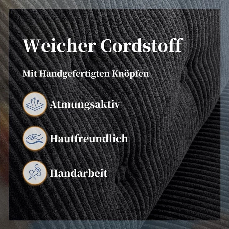IWMH Bürostuhl Dick Schreibtischstuhl Ohne Rollen, Cordstoff Drehstuhl ohne Armlehnen (Lesesessel mit 15cm dickem Sitzkissen), Gepolsterter Stuhl für Schlafzimmer Wohnzimmer Schminktisch – Bild 3