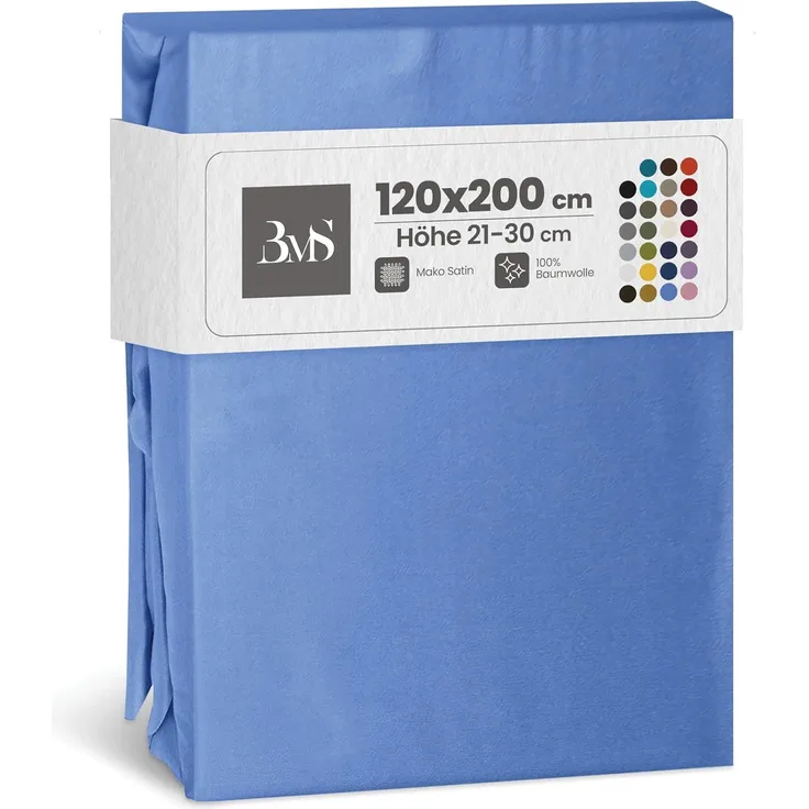 Bettwaesche-mit-Stil Mako-Satin Spannbettlaken hellblau 120x200cm Höhe 21-30cm