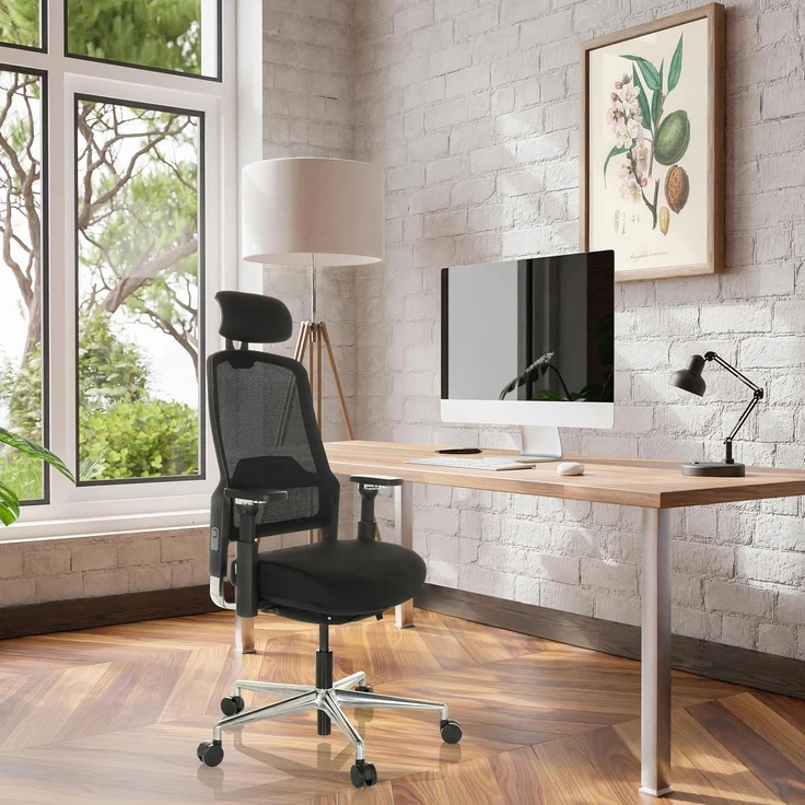 hjh OFFICE Profi Bürostuhl TERARO AX Ergonomischer Drehstuhl mit höhenverstellbarer Rückenlehne und Kopfstütze, Stoff/Netz Schwarz, 608995 – Bild 2