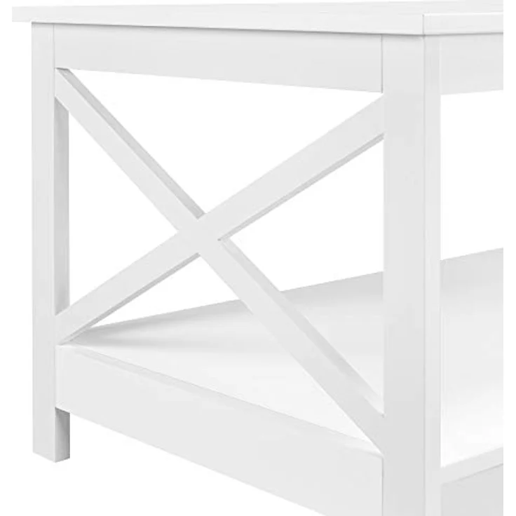Yaheetech Kaffeetisch mit X-förmige Rahmen Sofatisch mit Viel Stauraum Couchtisch mit Ablagefläche Beistelltisch 100 cm L × 50 cm B × 45 cm H Weiß – Bild 8