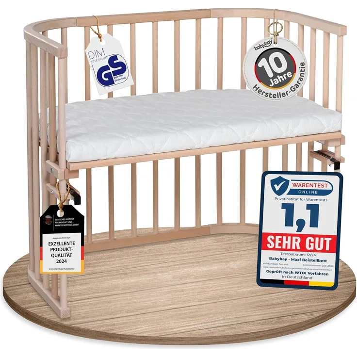 babybay Maxi Beistellbett, natur unbehandelt mit Matratze Classic Soft