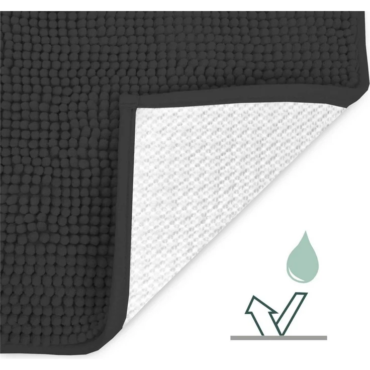 Beautissu Badematte rutschfest 50x50 cm Chenille Badezimmerteppich Flauschig Badteppich rutschfest waschbar Badvorleger Bad Teppich Badezimmer Duschvorleger Badematte Schwarz – BeauMare WR – Bild 4