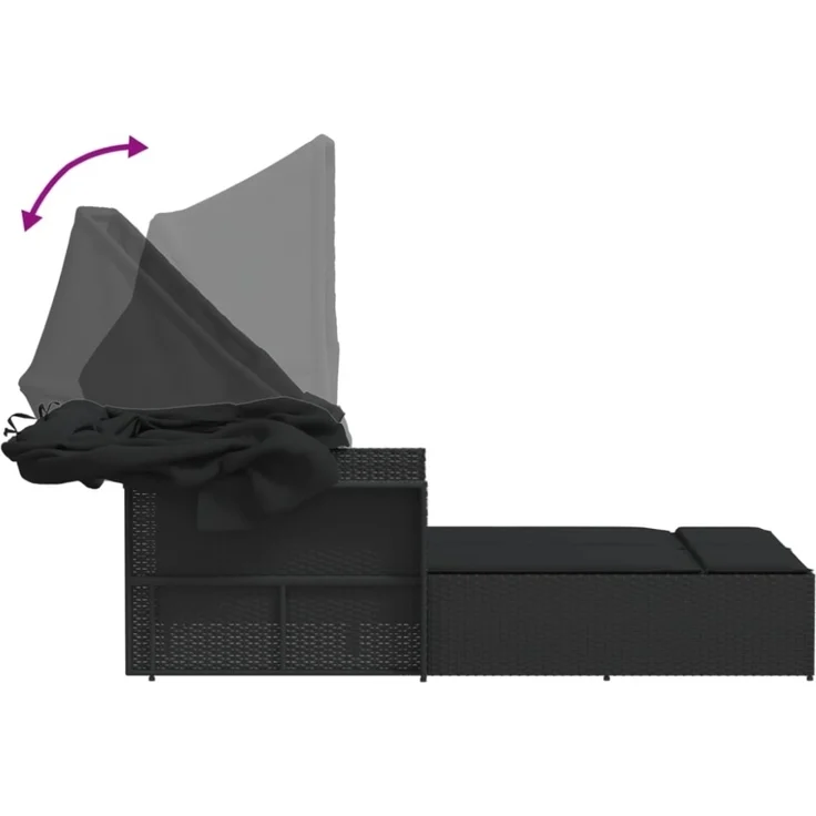 vidaXL Doppel-Sonnenliege mit Dach und Auflagen Schwarz Poly Rattan 365807 – Bild 11