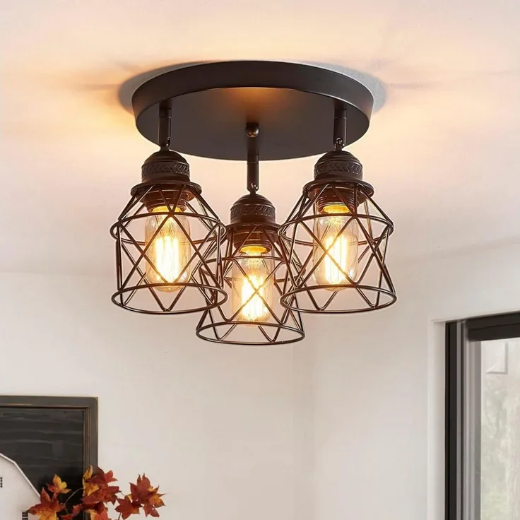 POPOLIC LED Deckenleuchte Metall Schwarz Deckenleuchte, Verstellbare, 3 Flammig, E26, Mit 3 austauschbaren LED-Leuchtmitteln, Hängelampe für Küche Flur Wohnzimmer Schlafzimmer Esszimmer