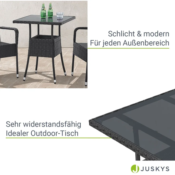 Juskys Polyrattan Gartentisch Yoro wetterfest - Balkontisch 60x60 cm eckig - Rattan Beistelltisch mit Glasplatte - kleiner Tisch für Balkon - Schwarz – Bild 3