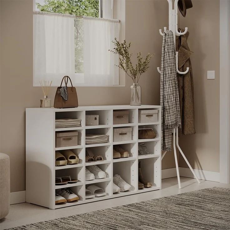 Schuhschrank Lysander Weiß 104.2 x 65.5 cm mit 18 offenen Fächern Vicco – Bild 3