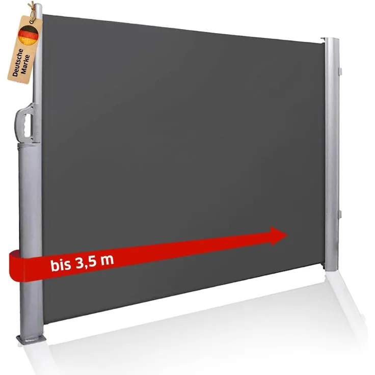 NOOR Seitenmarkise Exklusiv 200x350 cm Anthrazit I Der ideale Sichtschutz für Balkon, Terrasse & Garten I Sonnenschutz/Regenschutz/Windschutz inkl. Befestigungen I Imprägniert und wasserabweisend