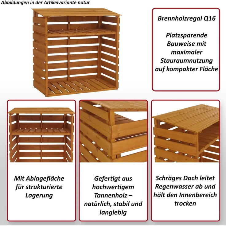 Brennholzlager HWC-Q16, Kamin-/Feuerholzregal Holzlager Holzunterstand, Ablage Holz Tanne FSC® 121x122x61cm ~ dunkelbraun – Bild 2