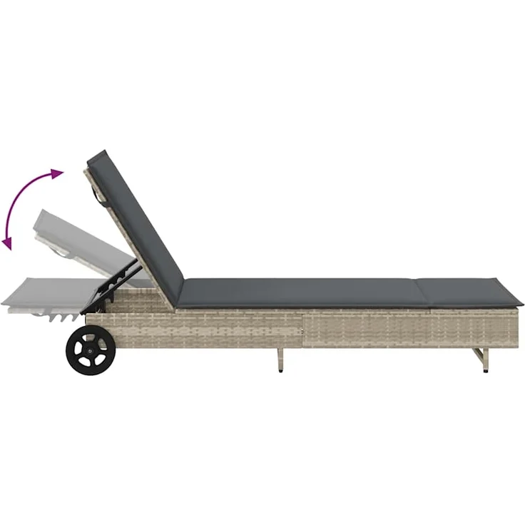 vidaXL Sonnenliege mit Rollen und Auflage Hellgrau Poly Rattan 4104038 – Bild 8
