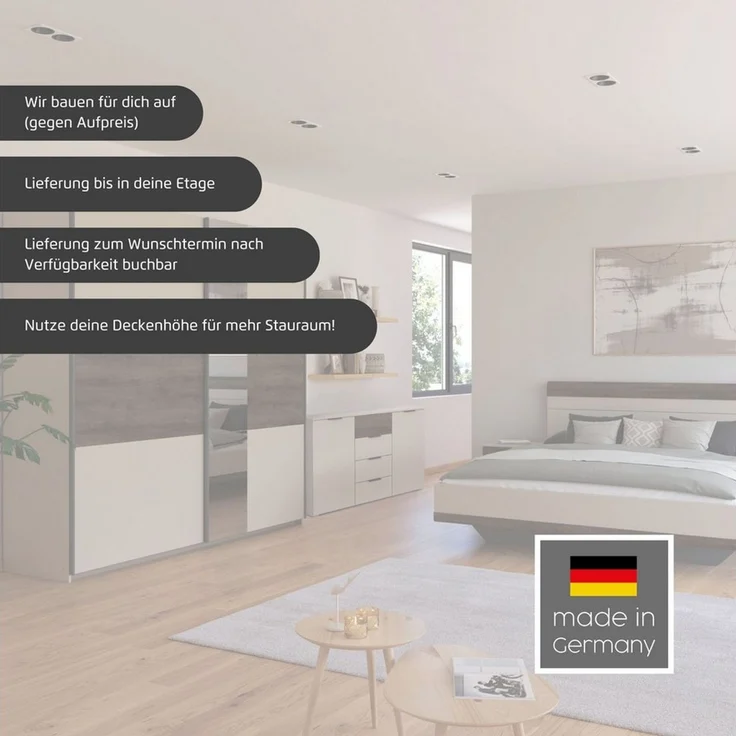 rauch Schlafzimmer-Set Komplettschlafzimmer Schlafzimmer Schlafzimmermöbel SAJO, (Set, 4-tlg, Set: Kleiderschrank mit/ohne Spiegel, Bett in 2 Breiten, 2 Nachttische), optional mit Spiegel am Kleiderschrank MADE IN GERMANY – Bild 3
