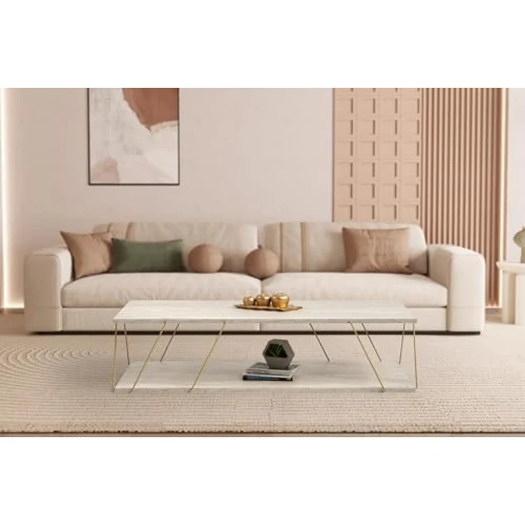 Couchtisch, 'Labranda', 30 x 50 x 120, Travertin , Gold – Bild 3