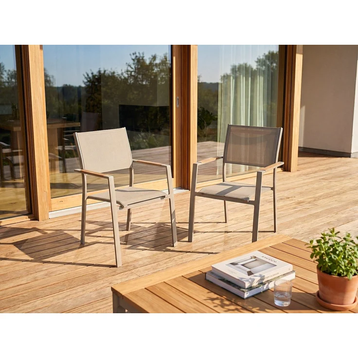 Vente-unique - Set mit 2 stapelbaren Gartensesseln aus Aluminium und Textilene - Taupe - MACILA von MYLIA – Bild 3