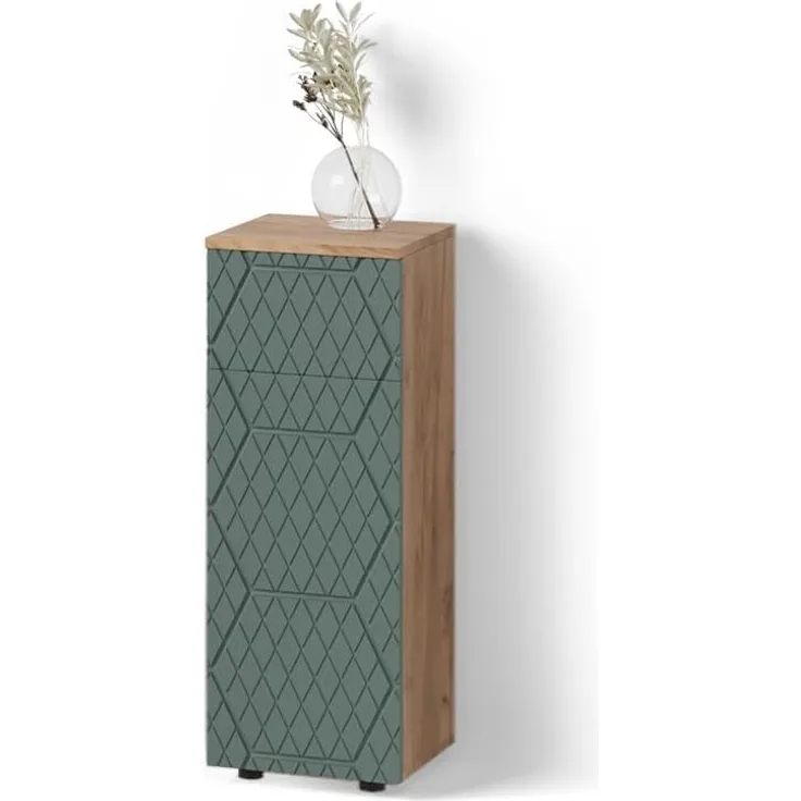 Livinity® Midischrank Ronco, Grün/Goldkraft Eiche/Grün, 30 x 81 cm mit 1 Schublade, 2 F...