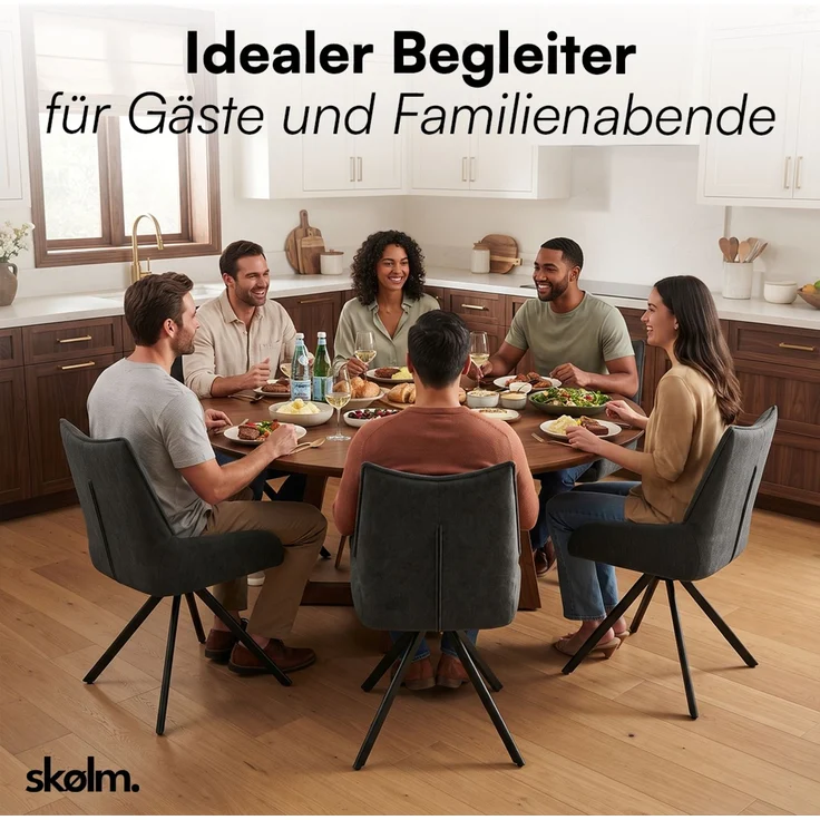 skølm 'Freyja' Esszimmerstühle, 6er Set, anthrazit, gepolsterter Leinenbezug, höhenverstellbar & drehbar, Polsterstühle mit Armlehnen – Bild 9