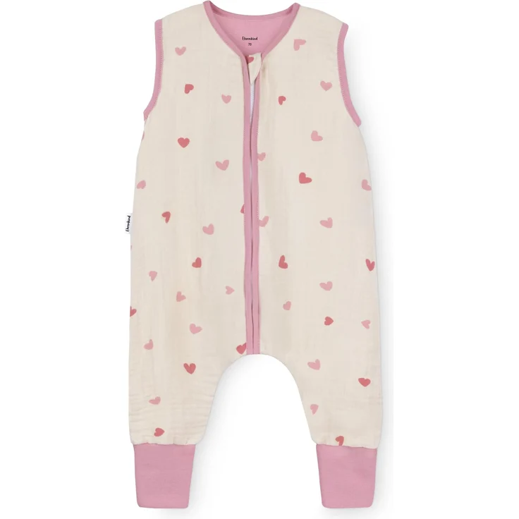 Ehrenkind® Baby Sommerschlafsack mit Füßen Musselin | aus weicher OEKO-TEX zertifizierter Bio-Baumwolle | Sommer Baby Schlafsack 1 TOG Gr. 100 Farbe Natur Herzen – Bild 1