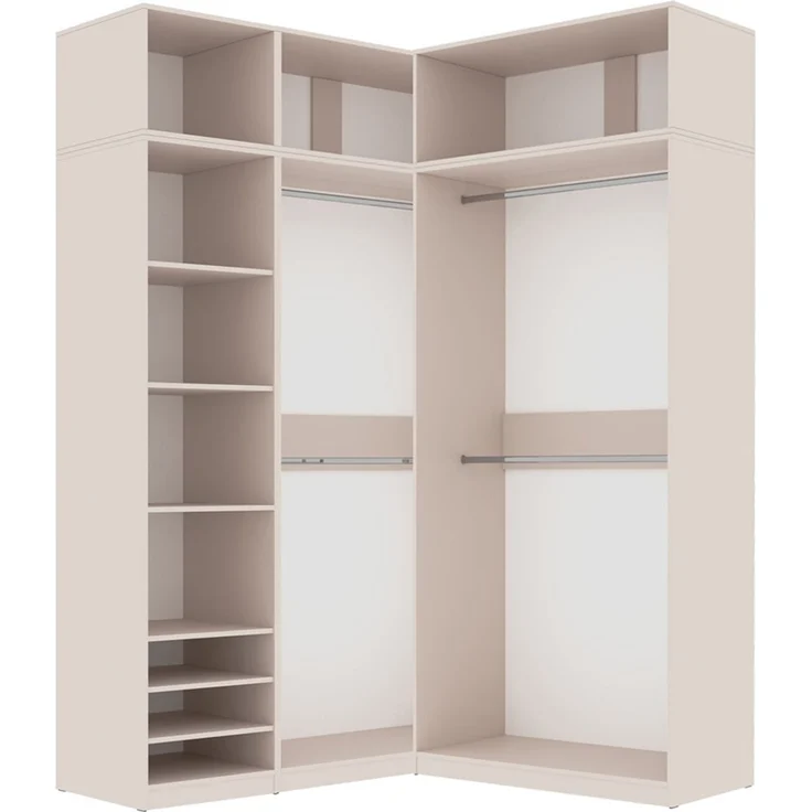 Marmex Möbel Tres Set-Y/N Eckkleiderschrank offen, Hoher Kleiderschrank mit Aufsatz, groß Einbauschrank, laminierte Spanplatte, graubeige cashmere 201/100x246x51 cm – Bild 2