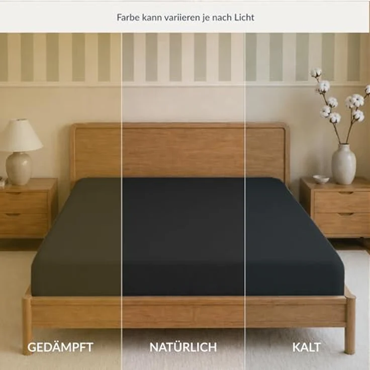 Twinzen Spannbettlaken 160x200cm - 100% Jersey Baumwolle, Schwarz - Oeko Tex Zertifiziert - Bettlaken 160 x 200 – Bild 6