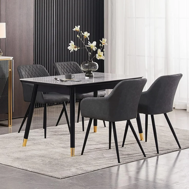 TUKAILAI Esszimmerstühle 2er Set aus Kunstleder, Modern Küchenstuhl Polsterstuhl Wohnzimmerstuhl Sessel mit Armlehnen Rückenlehne Metallbeinen, für Küche Esszimmer Wohnzimmer Lounge,Hellgrau – Bild 4
