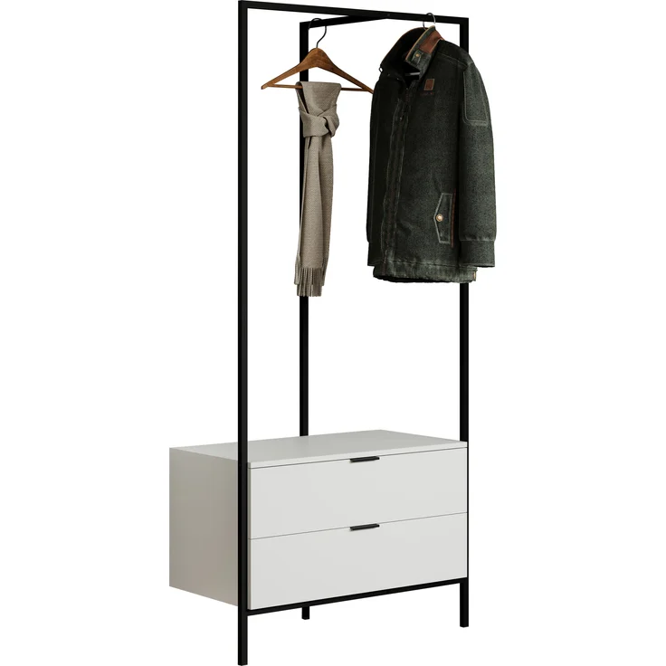 trendteam smart living - Jody - Garderobenständer mit 2 praktischen Schubladen - Weiß matt/Schwarz - Kompakter Kleiderständer - (BxHxT) 85 x 190 x 47 cm - Freistehende Garderobe mit Metallgestell – Bild 5