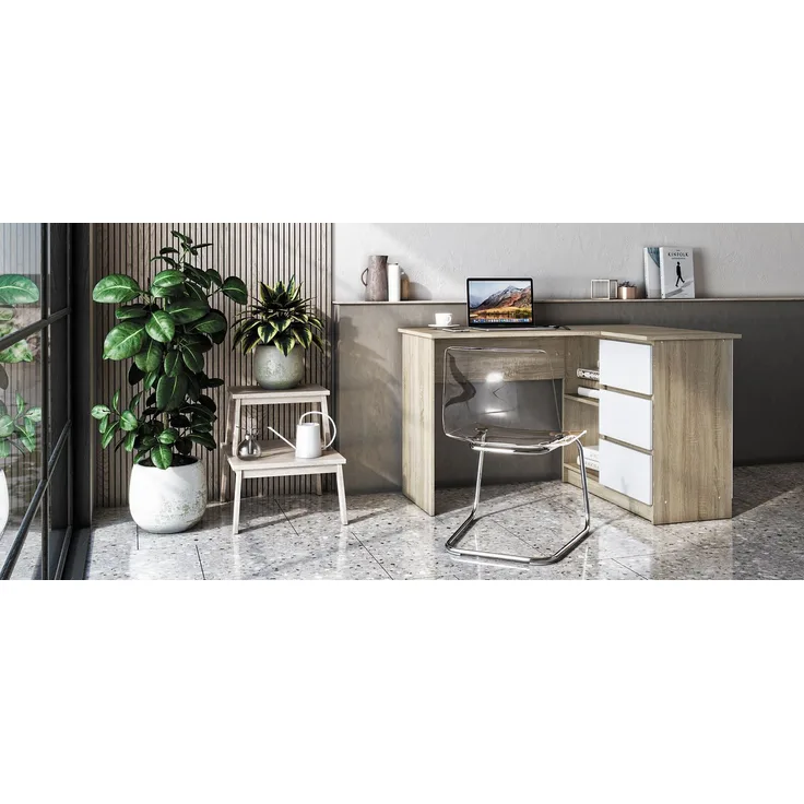 Shefa Line Eckschreibtisch L-Form Sonoma Eiche / Weiß - 125x85x77 cm