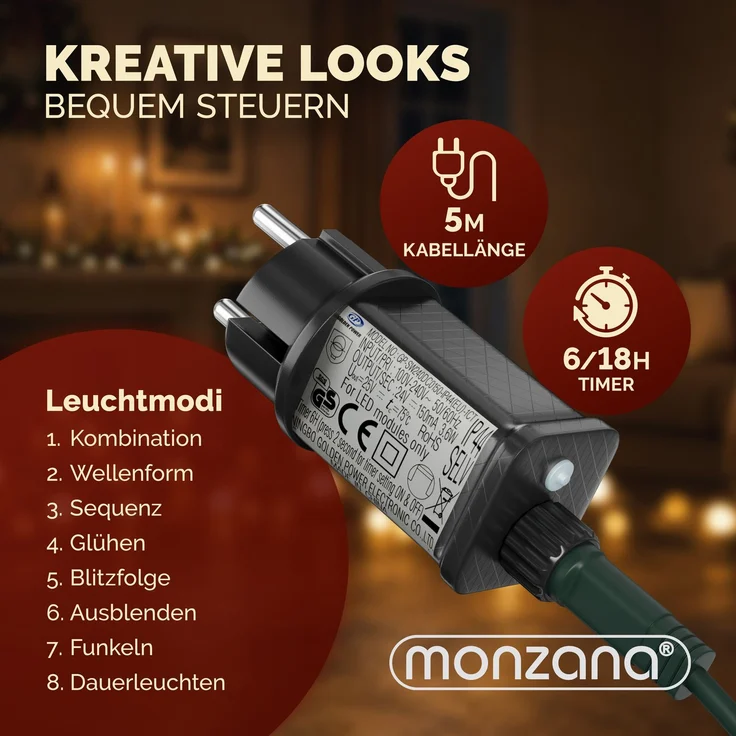 Monzana® Weihnachtsbaumbeleuchtung mit Ring 2m LED Lichterkette – Bild 5