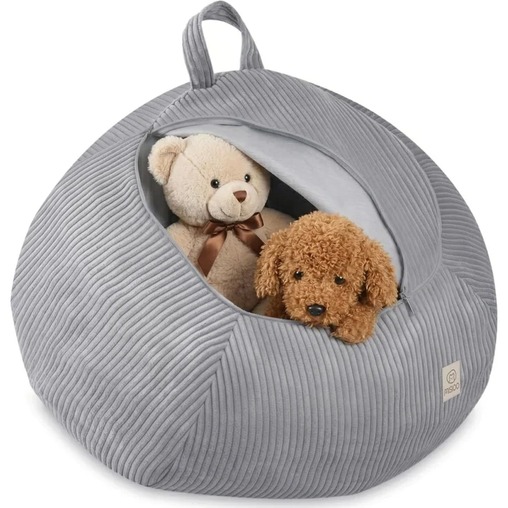 MISIOO Kinder Sitzsack Bezug für Kuscheltiere – Spielzeug Aufbewahrung & Bean Bag in einem – Cord Stoff, Waschbar, mit Reißverschluss – Kuscheltier Organizer für Kinderzimmer - Grau