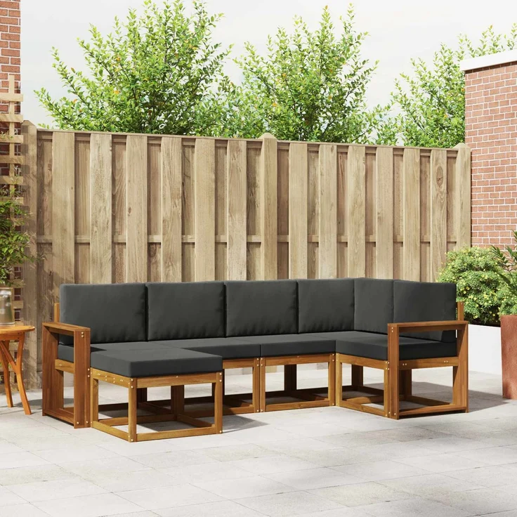 vidaXL Outdoor-Sofagarnitur mit Kissen 6 pcs Natur und Anthrazit 3366645 – Bild 1