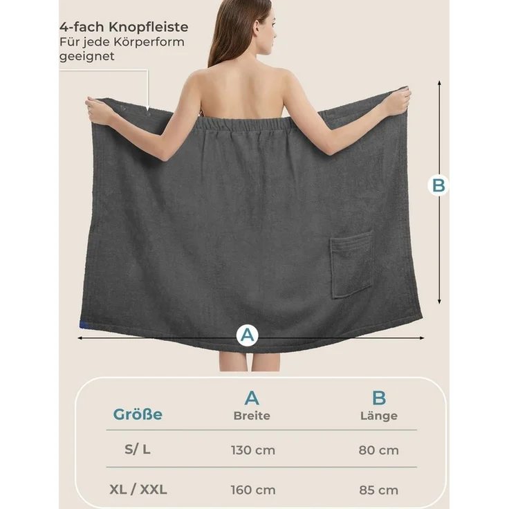 Laynenburg Saunatuch Saunakilt Damen aus Baumwolle Frottee - Saunatuch mit Knopfverschluss, pflegeleichtes Saunazubehör mit Knopfverschluss & Gummizug – Bild 3