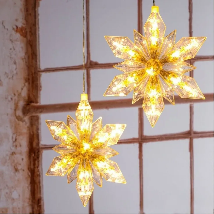 Meinposten LED-Lichterkette Weihnachten Stern LED 2er Set Beleuchtung Timer warmweiß, Mit Timer: 6 Stunden an / 16 Stunden aus