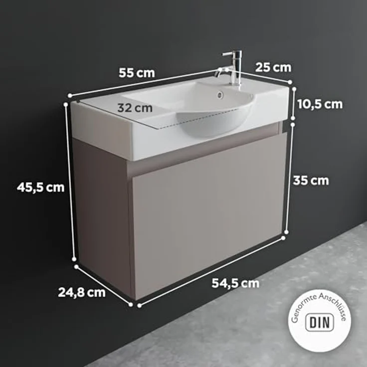 Alpenberger Badmöbel-Set Waschbecken mit Unterschrank 55 cm Breit, (Badezimmermöbel Waschtisch, Badschrank Schmal), Waschbeckenunterschrank mit Softclose – Bild 7