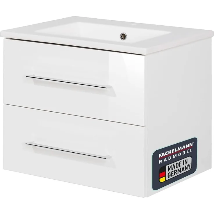 FACKELMANN B.PERFEKT Waschbecken mit Unterschrank 62 cm breit, Weiß, Waschbecken Keramik Weiß