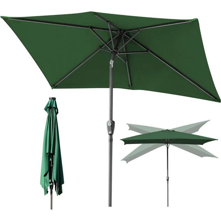 Clanmacy Sonnenschirm Rechteckig Balkonschirm 300x200 cm Sonnenschutz mit kurbel Grün, LxB: 300x200 cm, Stabiler knickbar/für Garten, Balkon, Terasse/Sonnenschutz – Bild 5