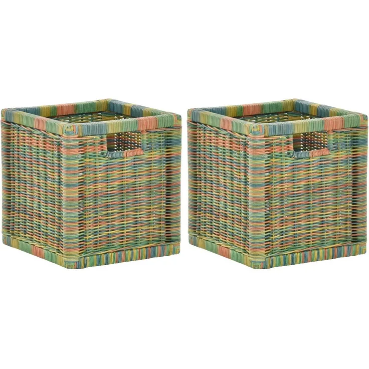 Krines Home Regalkorb Set/2 Regalkorb Aufbewahrungskorb geflochten Rattan (Quadratisch) (2-teiliges Set), Korbset Aufbewahrung Regal Schrankkorb Korb, ca. 28 x 29 x 30 cm