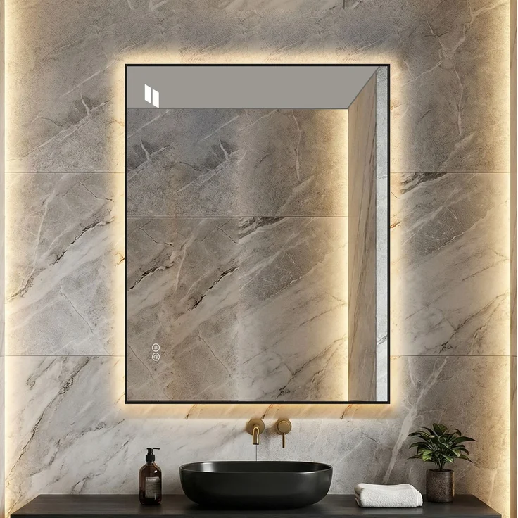LED-Badezimmerspiegel 70x90 cm, hinterleuchtet, dimmbar, Silber – Bild 4