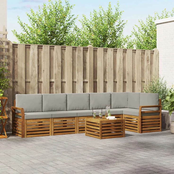 vidaXL Outdoor-Sofagarnitur 7 stk. 6-Sitzer Natur und Hellgrau 3374931 – Bild 1