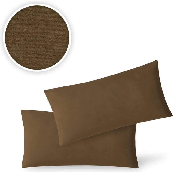 Jersey Kissenbezug, 2er Set, Baumwolle, Schokobraun, 40x80 cm – Bild 2