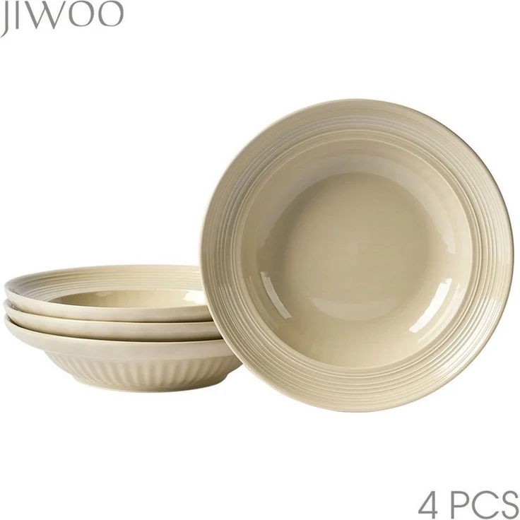 JIWOO Suppenteller 4er Ø20,3 cm, Speiseteller Pastateller Salatteller Dessertteller Plate, (4 St), Keramik Plate Hochwertige TellersetBraun mikrowellen spülmaschinenfest – Bild 5