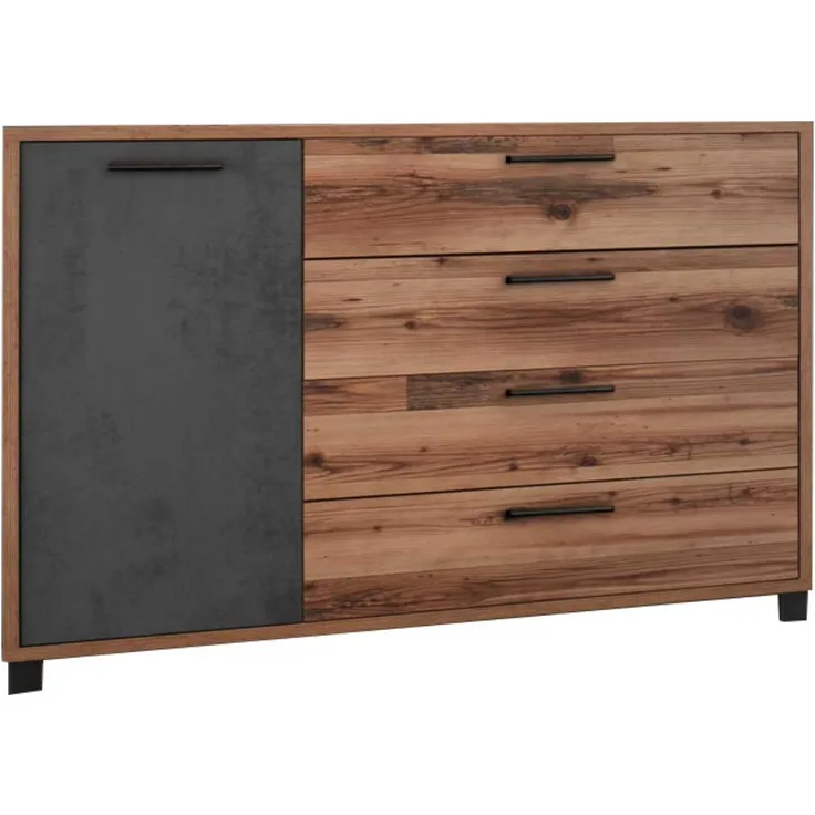 Wäschekommode Sarnthein / Sarnia, Holzwerkstoff, Schwarz, Holzfarben, 125 x 96 x 38 cm