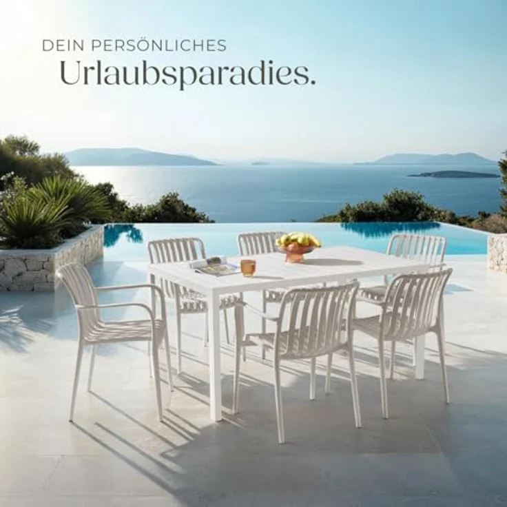 tectake® Gartenstühle stapelbar, Gartenmöbel Set, Balkon Möbel, Bistro Set, Sessel, Outdoor Möbel, Balkonmöbel, Terrassenmöbel - Taupe, 6er Set – Bild 3