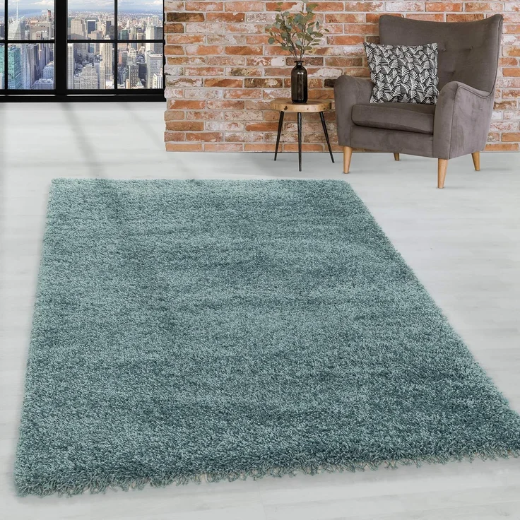HomebyHome Shaggy Hochflor Wohnzimmerteppich Läufer 80x150 cm Aqua - Flur Teppich Flauschig, Modern, Plüsch und Extra Weich - Ideal als Bettvorleger im Schlafzimmer und als Küchenläufer