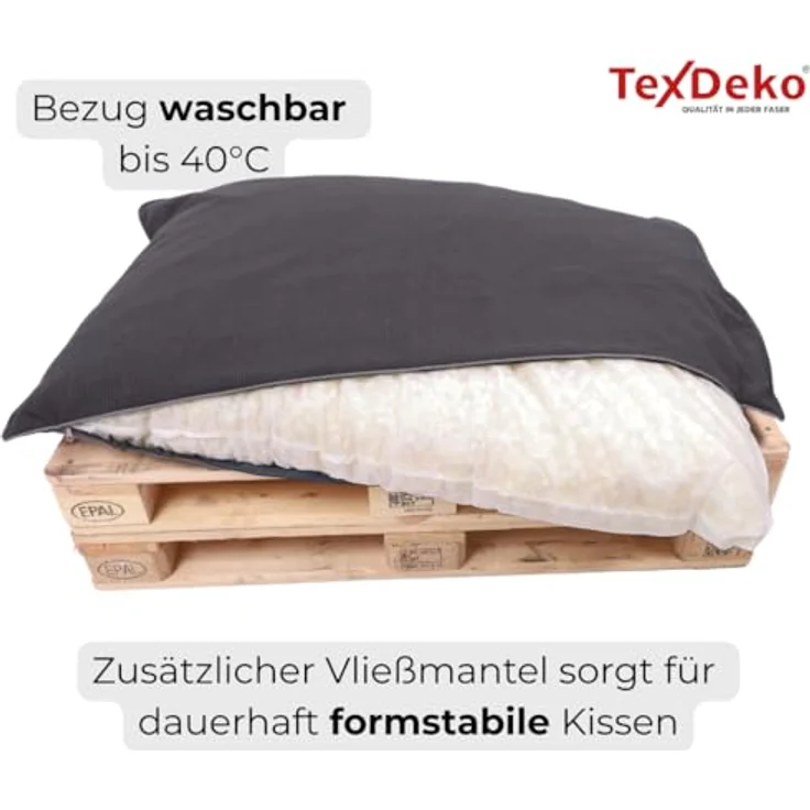 TexDeko® Cord Palettenkissen 120x80x18 cm, 3-TLG Set, anthrazit, wasserabweisend, UV-beständig, kratzresistent, waschbarer Bezug – Bild 4