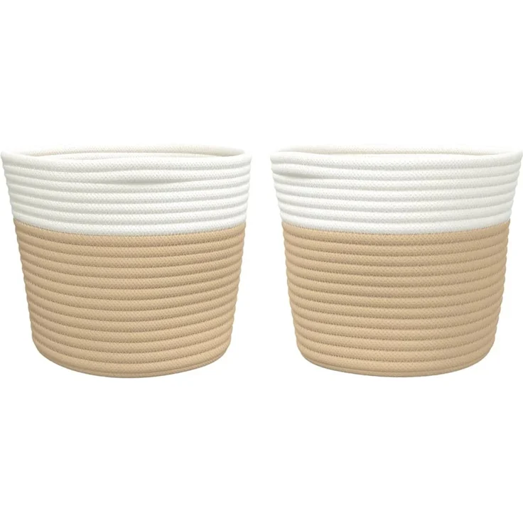 vidaXL Aufbewahrungskörbe 2 Stk. Beige und Weiß Ø24x18 cm Baumwolle 358455 – Bild 4