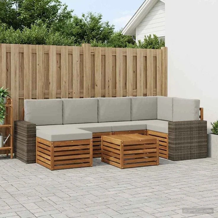 vidaXL Outdoor-Sofagarnitur 7 stk. 5-Sitzer Natur und Hellgrau 3384607 – Bild 1